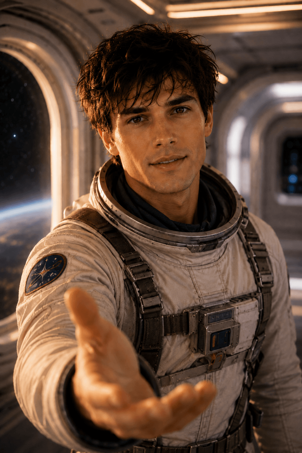 Rick reaching out from a spacecraft